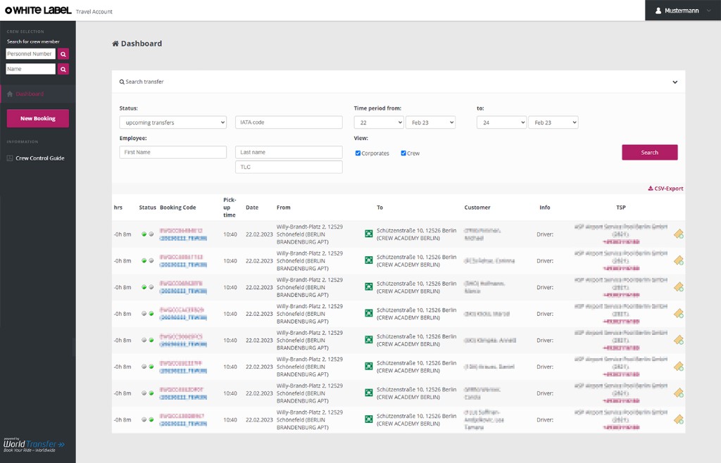 Dashboard listing active transfers and statuses