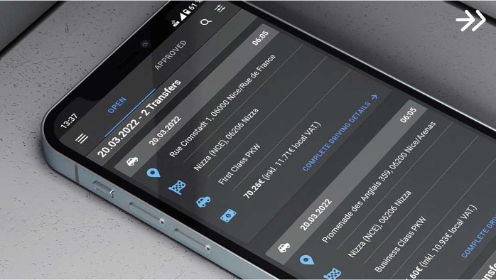Driver app showing open transfers with net payout amounts