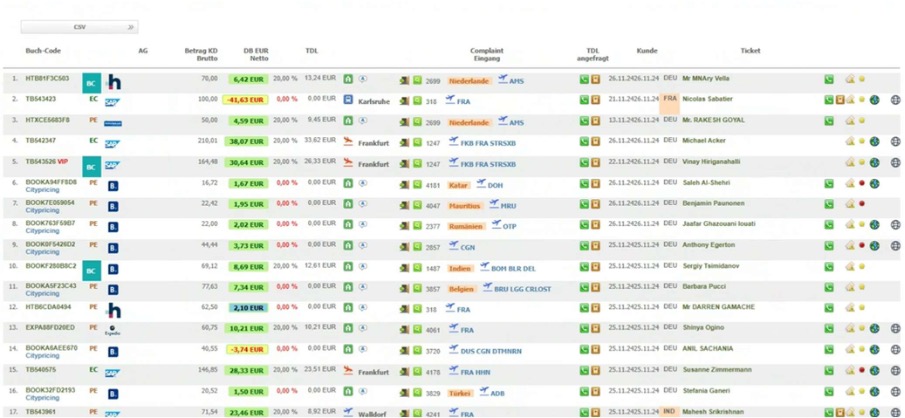 Booking overview with vehicle class and destination data