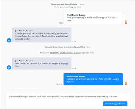Support chat resolving a live booking question